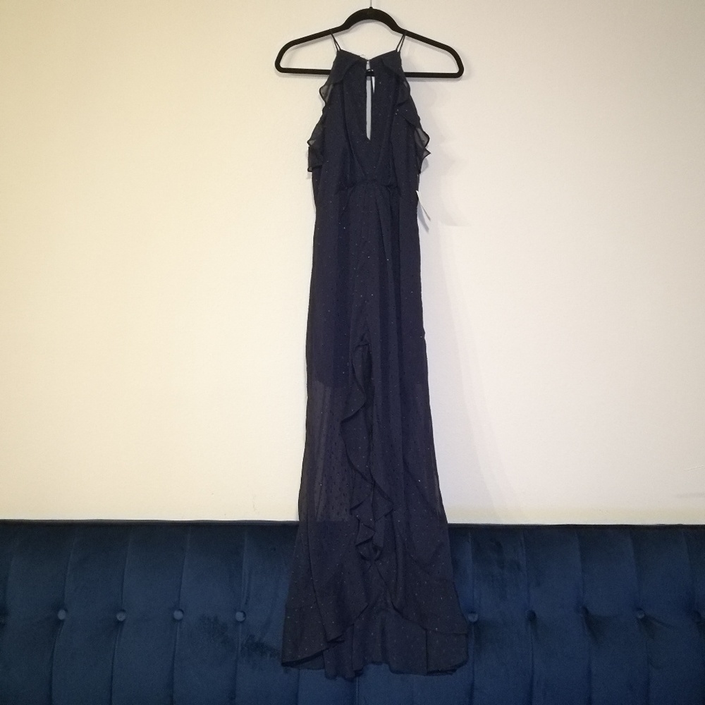 ASTR The Label | Navy Sparkle High Low Halter Gown